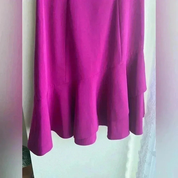 Eliza J Magenta Asymmetric Sheath Dress Ruffle Hem Cap Sleeve Off the Shoulder 4 - Picture 2 of 8
